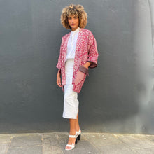 Load image into Gallery viewer, Dark Red Shibori Kimono with Leather Flap Pockets