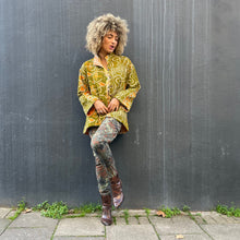 Load image into Gallery viewer, Fully Reversible Khaki Kantha Jacket With Orange Cream Florals