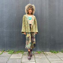Load image into Gallery viewer, Fully Reversible Green Kantha Jacket With Floral Geo Patterns
