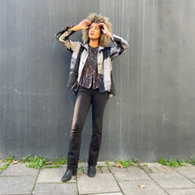 Load image into Gallery viewer, Black & White Shibori Dyed Silk Swing Style Jacket