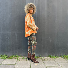 Load image into Gallery viewer, Fully Reversible Khaki Kantha Jacket With Orange Cream Florals