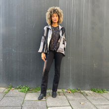 Load image into Gallery viewer, Black & White Shibori Dyed Silk Swing Style Jacket