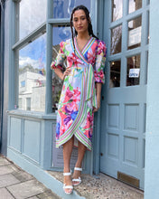 Load image into Gallery viewer, 3/4 Puff Sleeve Floral Wrap Dress