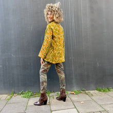 Load image into Gallery viewer, Fully Reversible Khaki Kantha Jacket With Orange Cream Florals