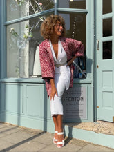 Load image into Gallery viewer, Dark Red Shibori Kimono with Leather Flap Pockets