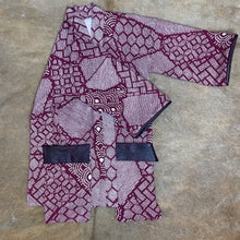Load image into Gallery viewer, Dark Red Shibori Kimono with Leather Flap Pockets