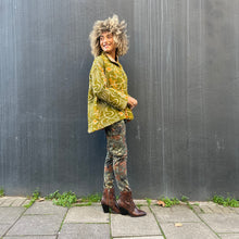 Load image into Gallery viewer, Fully Reversible Khaki Kantha Jacket With Orange Cream Florals