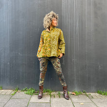 Load image into Gallery viewer, Fully Reversible Khaki Kantha Jacket With Orange Cream Florals