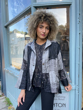 Load image into Gallery viewer, Black & White Shibori Dyed Silk Swing Style Jacket