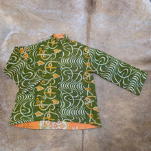 Load image into Gallery viewer, Fully Reversible Khaki Kantha Jacket With Orange Cream Florals
