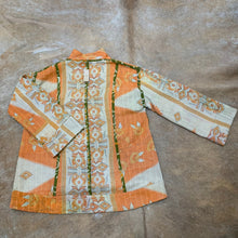 Load image into Gallery viewer, Fully Reversible Khaki Kantha Jacket With Orange Cream Florals
