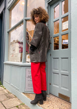 Load image into Gallery viewer, Vintage Silk Crepe Kimono with Leather Trim Details