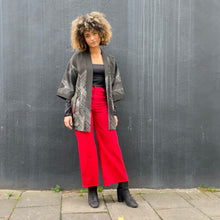 Load image into Gallery viewer, Vintage Silk Crepe Kimono with Leather Trim Details