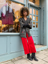 Load image into Gallery viewer, Vintage Silk Crepe Kimono with Leather Trim Details