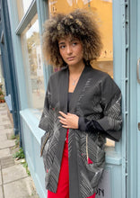Load image into Gallery viewer, Vintage Silk Crepe Kimono with Leather Trim Details