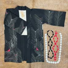 Load image into Gallery viewer, Vintage Silk Crepe Kimono with Leather Trim Details