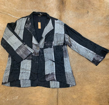 Load image into Gallery viewer, Black & White Shibori Dyed Silk Swing Style Jacket