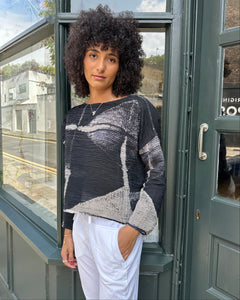 Textured Cotton Silk Pleat Top with Front Pocket