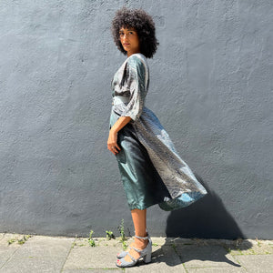 ¾ Sleeve Pintuck Shibori Silk Dress with Pockets