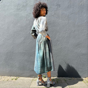 ¾ Sleeve Pintuck Shibori Silk Dress with Pockets