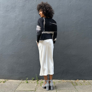 Textured Cotton Silk Pleat Top with Front Pocket