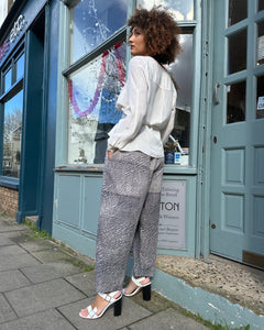 Cropped Shibori Dyed Cotton Trousers with Pockets
