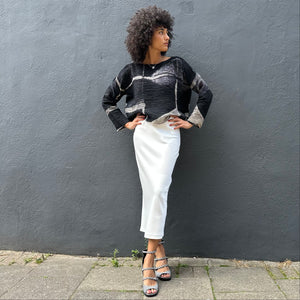 Textured Cotton Silk Pleat Top with Front Pocket