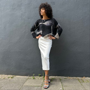 Textured Cotton Silk Pleat Top with Front Pocket