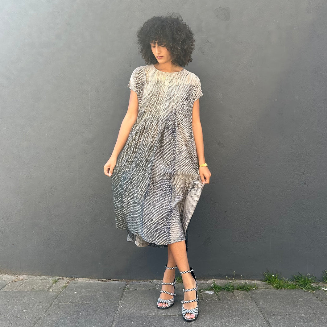 Long Pintuck Shibori Dress with Pockets