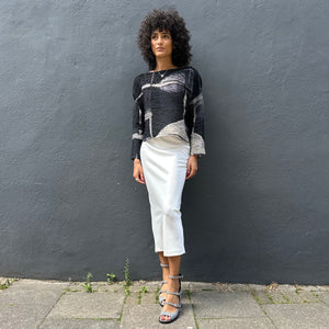 Textured Cotton Silk Pleat Top with Front Pocket