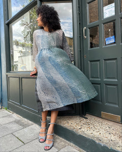 ¾ Sleeve Pintuck Shibori Silk Dress with Pockets