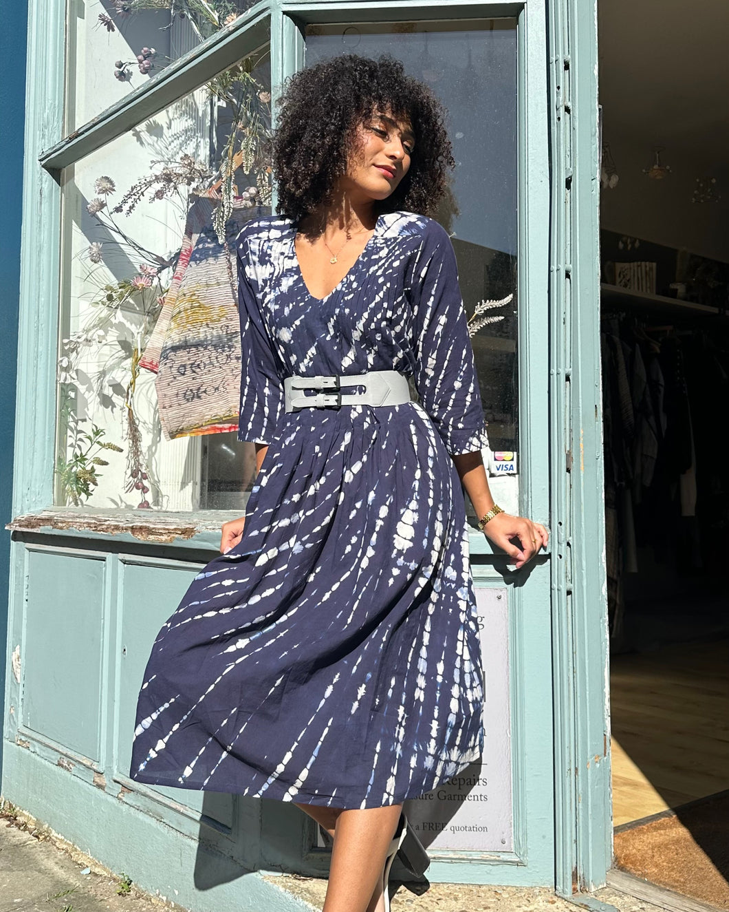 Pleated Cotton Shibori Dress
