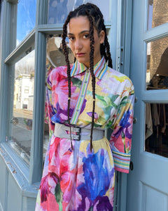 Floral Belted Shirt Style Dress