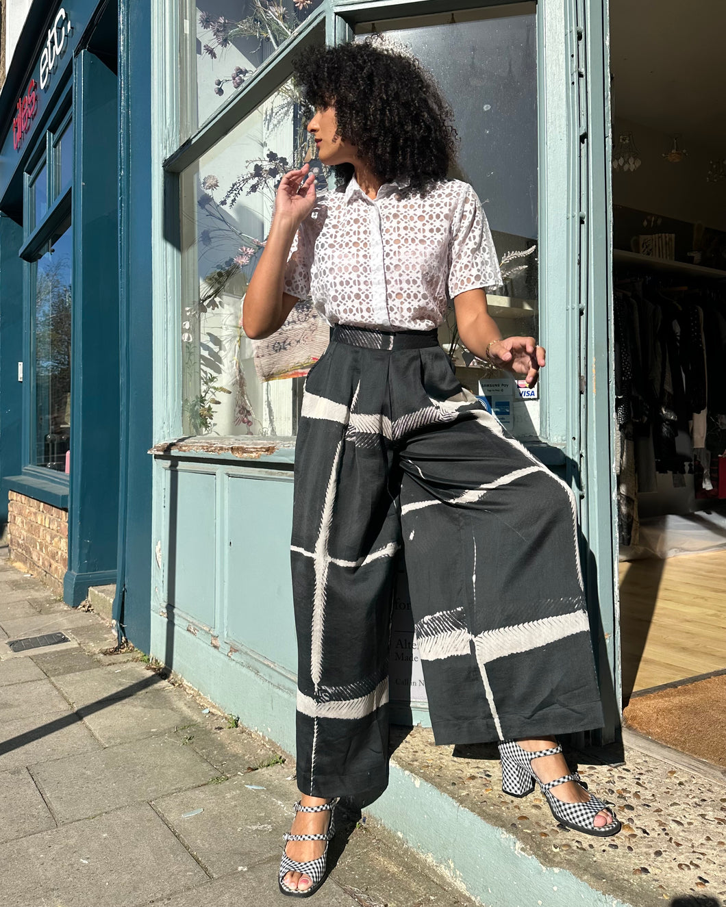 Shibori Wide Leg Pleat Front Trousers