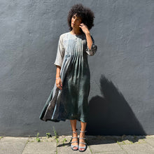 Load image into Gallery viewer, ¾ Sleeve Pintuck Shibori Silk Dress with Pockets
