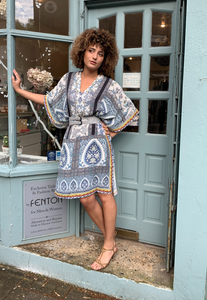 Printed V-Neck Kaftan Dress
