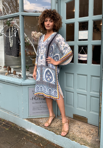 Printed V-Neck Kaftan Dress