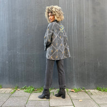 Load image into Gallery viewer, Fully Reversible Overdyed Black Kantha Jacket With Red Green Florals
