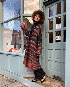Quilted A-Line Shibori Silk Coat