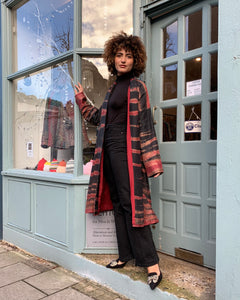 Quilted A-Line Shibori Silk Coat