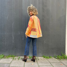 Load image into Gallery viewer, Fully Reversible Red Kantha Jacket with Orange Flowers

