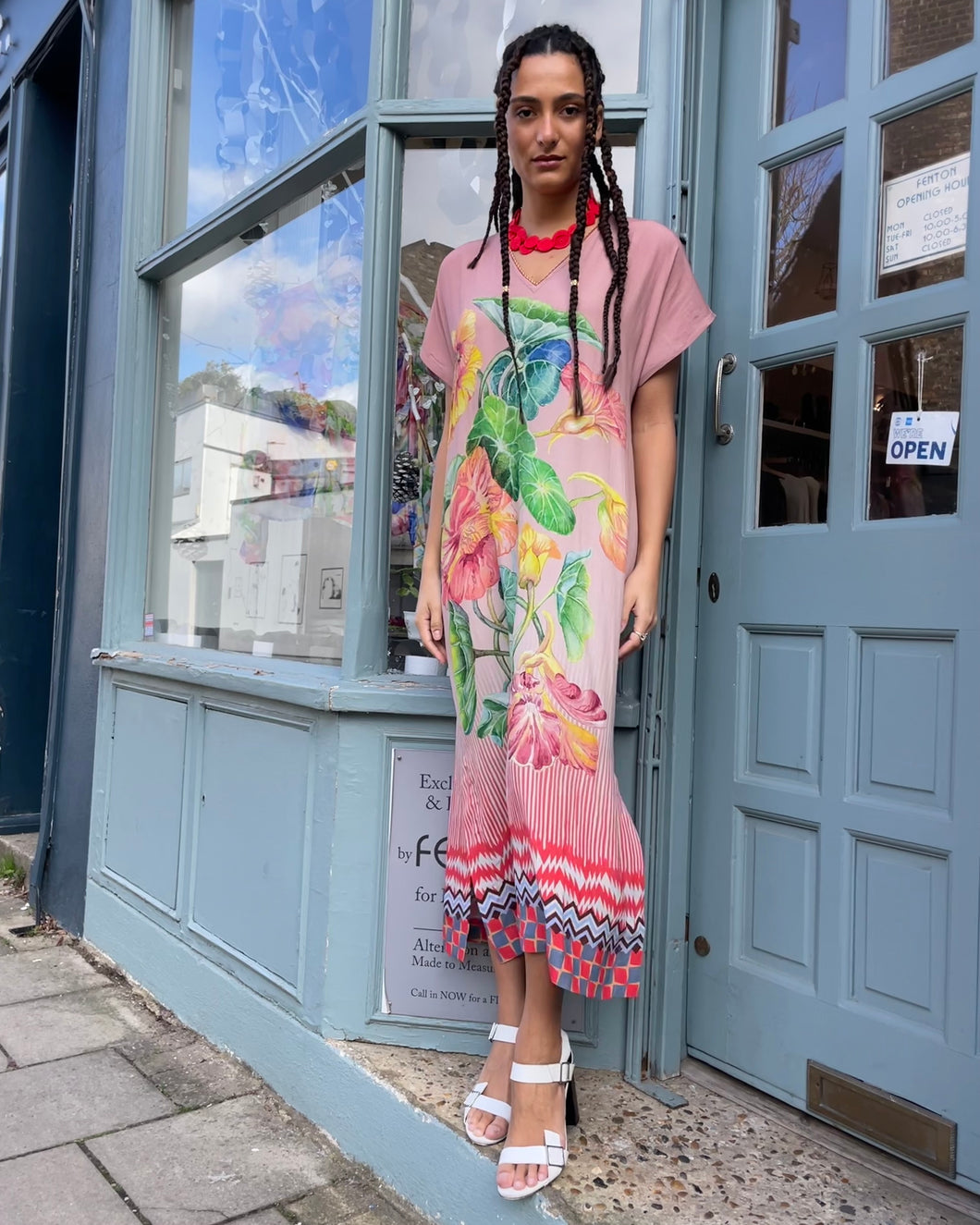 Floral V-Neck Kaftan Dress