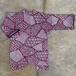 Dark Red Shibori Kimono with Leather Flap Pockets