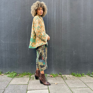 Fully Reversible Green Kantha Jacket With Floral Geo Patterns