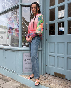 Stripe Print Chiffon Peasant Blouse
