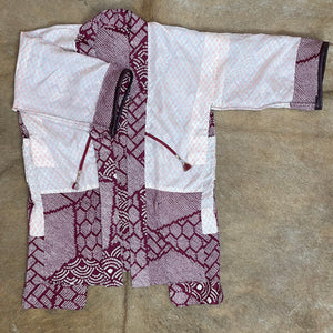 Dark Red Shibori Kimono with Leather Flap Pockets