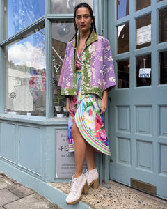 3/4 Puff Sleeve Floral Wrap Dress