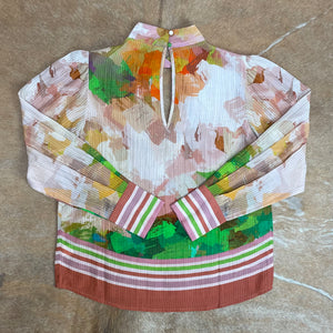 Textured Cotton Keyhole Neck Blouse