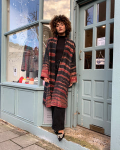 Quilted A-Line Shibori Silk Coat