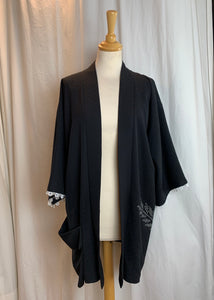 Black & White Dressy Silk Kimono with Big Pocket Pouch